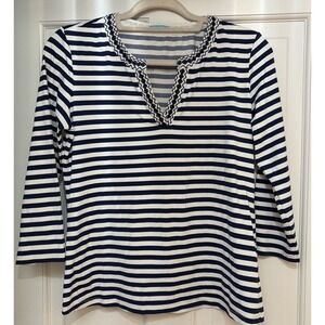 J McLaughlin Wavesong Catalina V‎ Neck Top Womens Size Small Striped Blue White